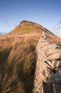 Stone wall leading up to Pen-y-Ghent in Yorkshire Dales National